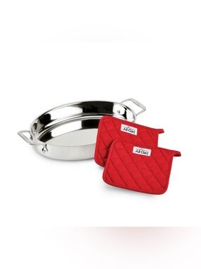 All-Clad Stainless 15” Oval Baker with 2 Pot Holders